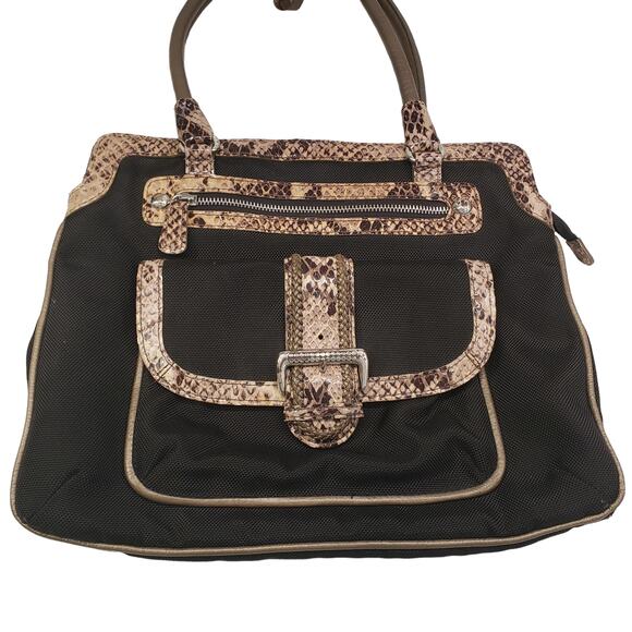 Womens Brighton Handbag Faux Python Trim Shoulder Bag Black Snakeskin Purse - Picture 2 of 16